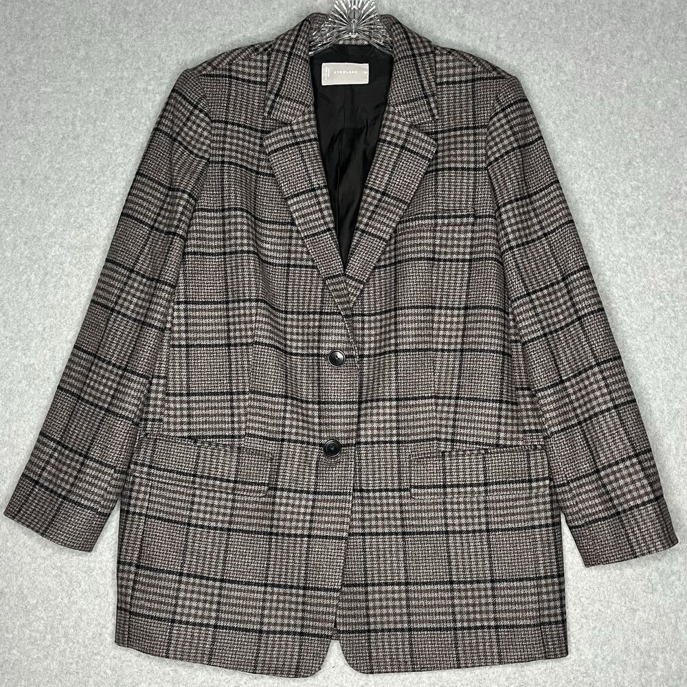 Everlane Womens 10 Gray Brown Glen Plaid Wool Blend Oversized Blazer